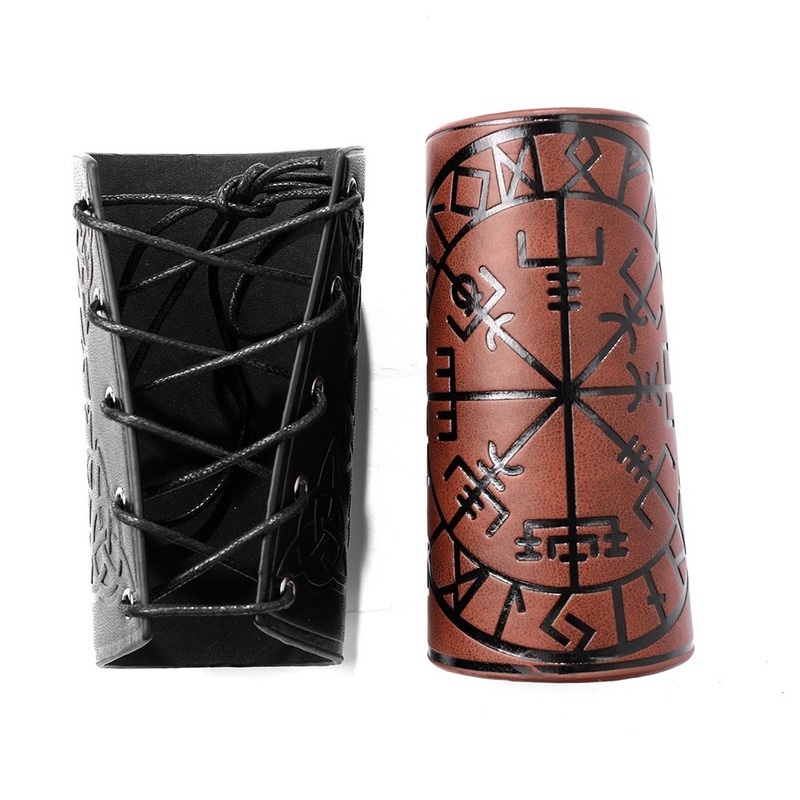 [Z H Jewelry] Hip Hop Rock Viking Vintage Fashion Pria Kulit Rune Gelang Perhiasan Aksesoris