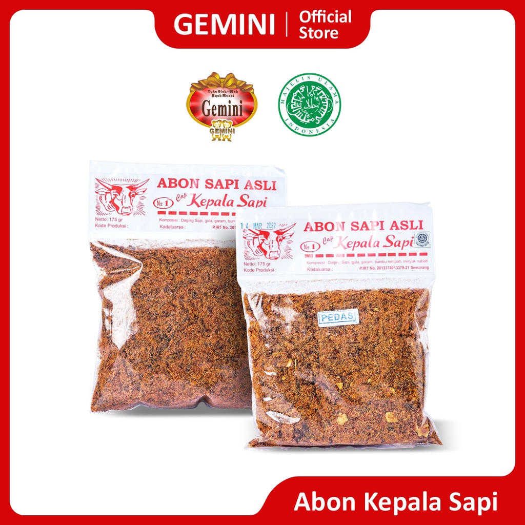 

Gemini - Abon Kepala Sapi - Kemasan 175 gr - Abon Pedas dan Abon Manis