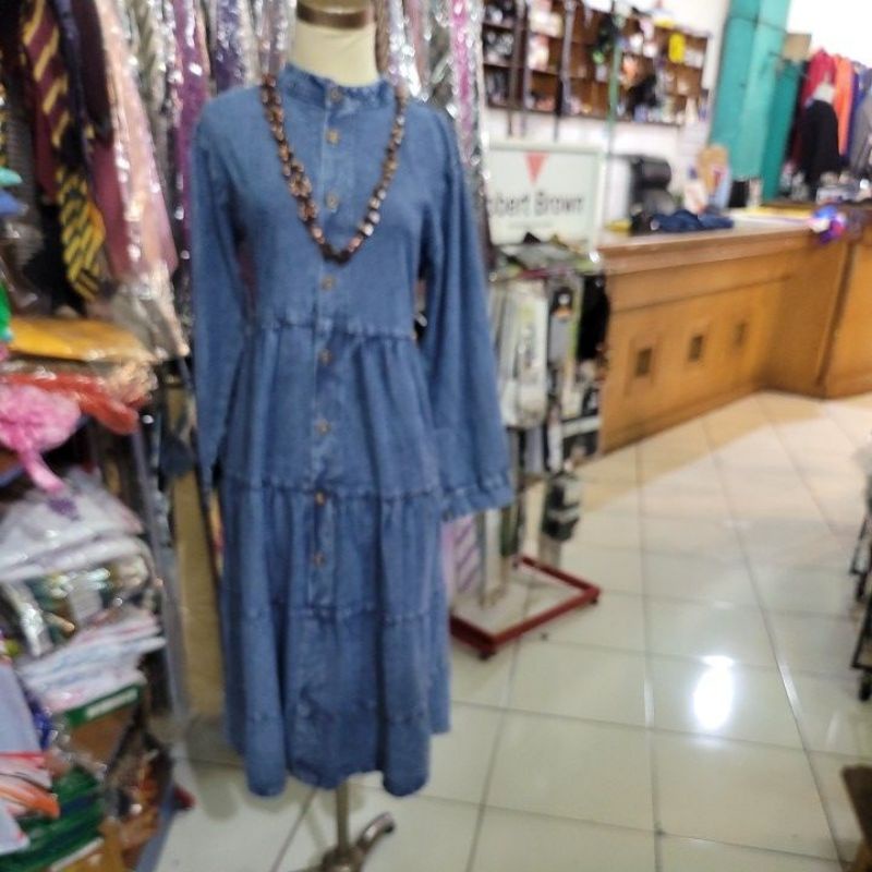 dress jeans wanita panjang lengan panjang dan pendek bahan denim