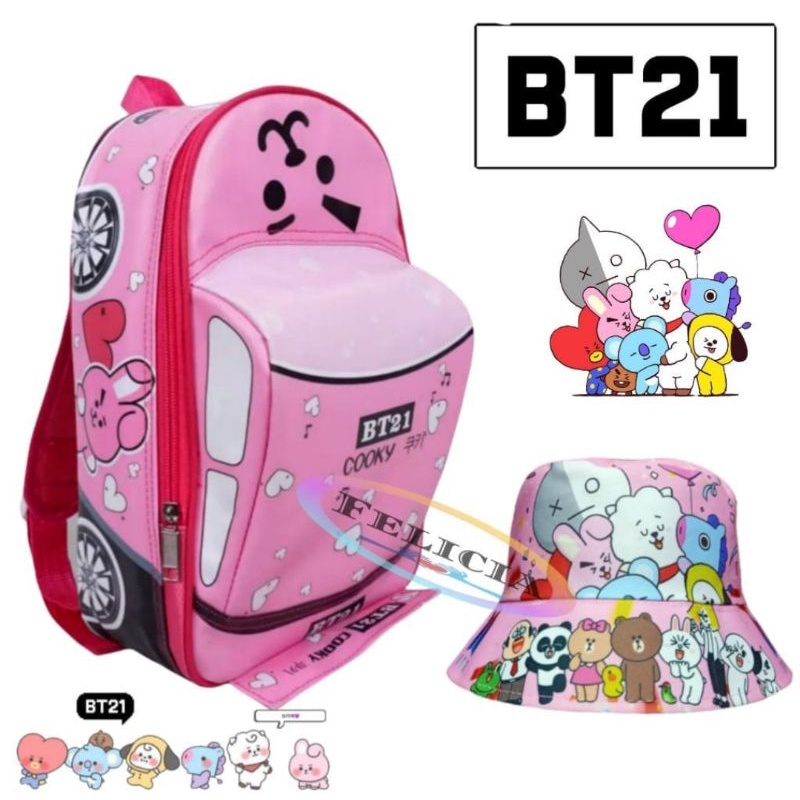 Bucket hat anak motif kpop gratis tas selempang topi anak