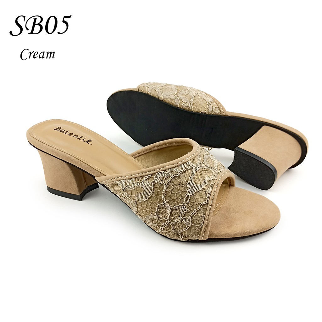 SB05 Sandal Slop Heels Pengantin Brukat Glitter Original 5cm Wanita Murah Terbaru 2021