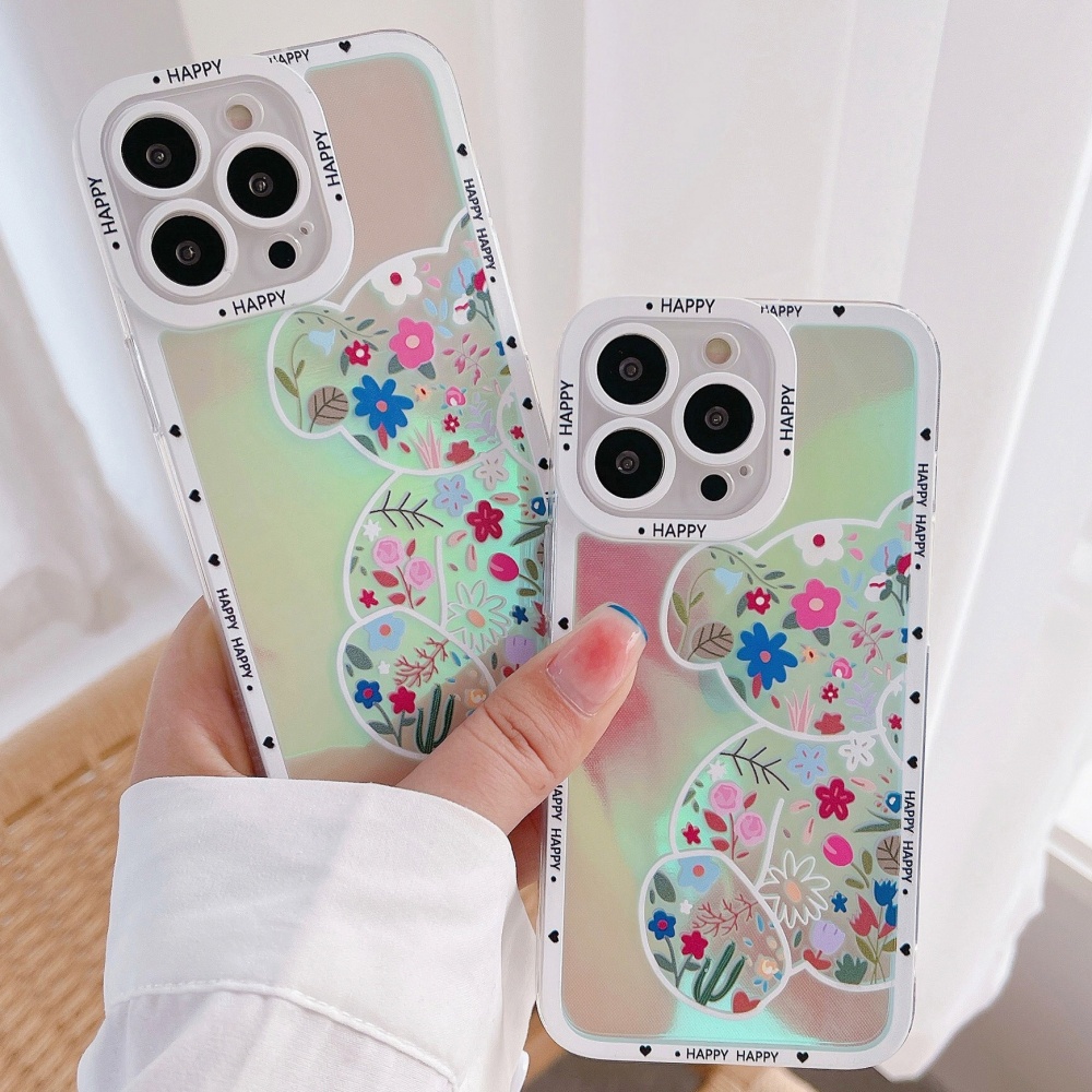 SAMSUNG A51, A71, A11, A02S, A03S - WHITE BEAR FLOWER LASER SOFT CASE CASING