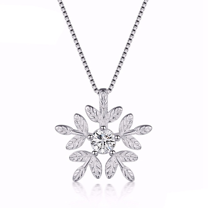 925 Sterling Silver White Snowflake Necklace Pendant Fashion Cubic Zirconia Necklace Charm For Women