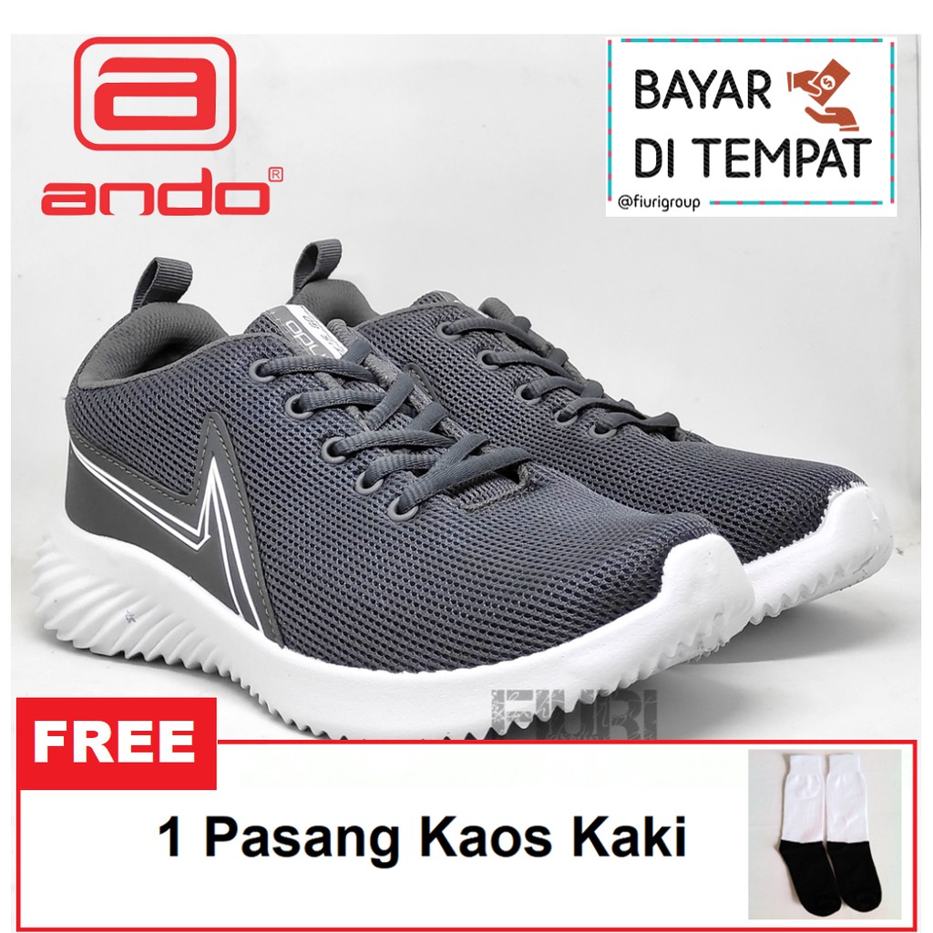 FIURI - Ando Original - BOAZ 39-43 Abu Tua - Sepatu Kets Pria - Sepatu Sneakers Pria - Sepatu Olahraga Sport Pria - Sepatu Casual - Sepatu Jogging Lari Fitness Gym Senam Pria - Sepatu Sekolah Bertali SD SMP SMA - Fiuri