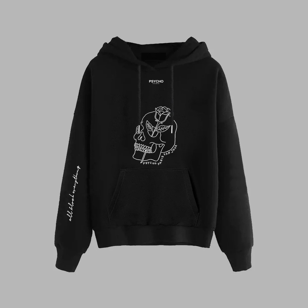 FAB-H05 - Psycho tshirts hoodie pria dan wanita| Hoddie bahan cotton CVC warna hitam| hoodie wanita black distro| Hodie pria crewneck sweater