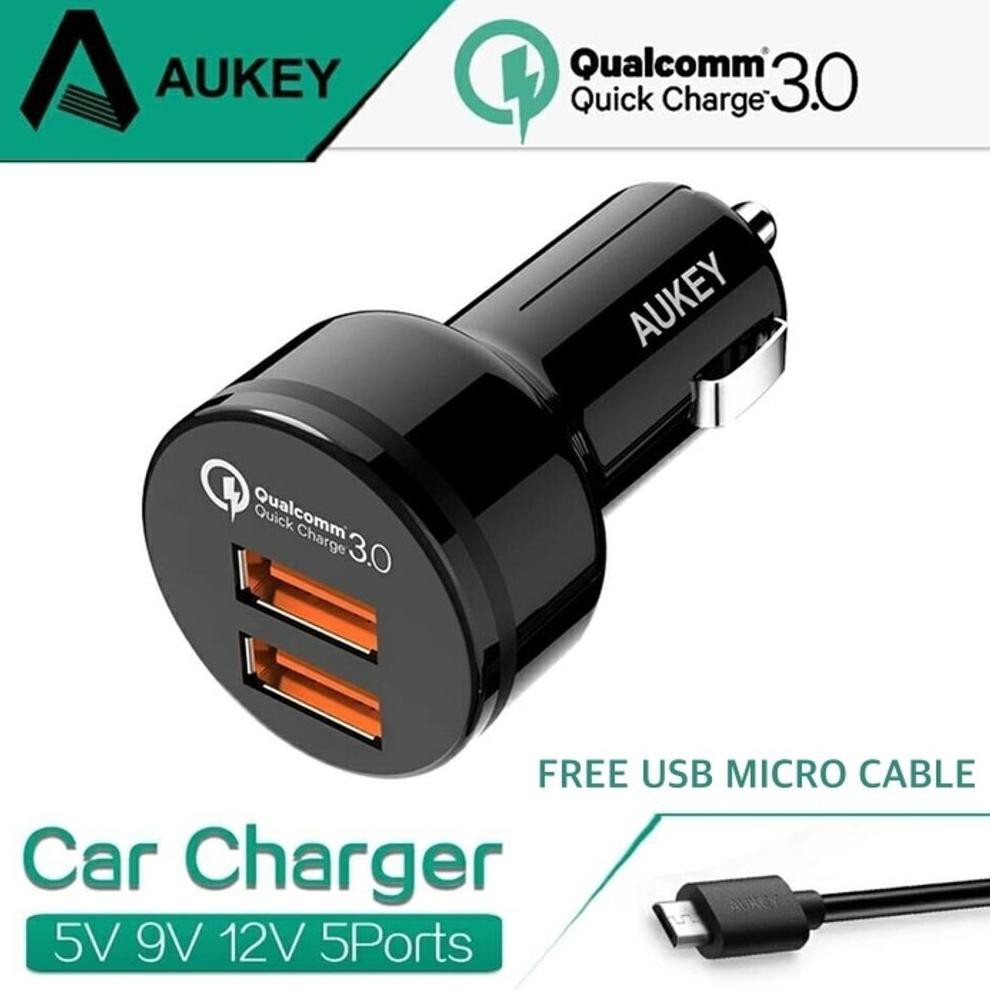 Usb Car Charger Mobil Adapter Dual Port Quick Charge Fast Charging Aukey Cc-T8 Max 4.2 Ampere
