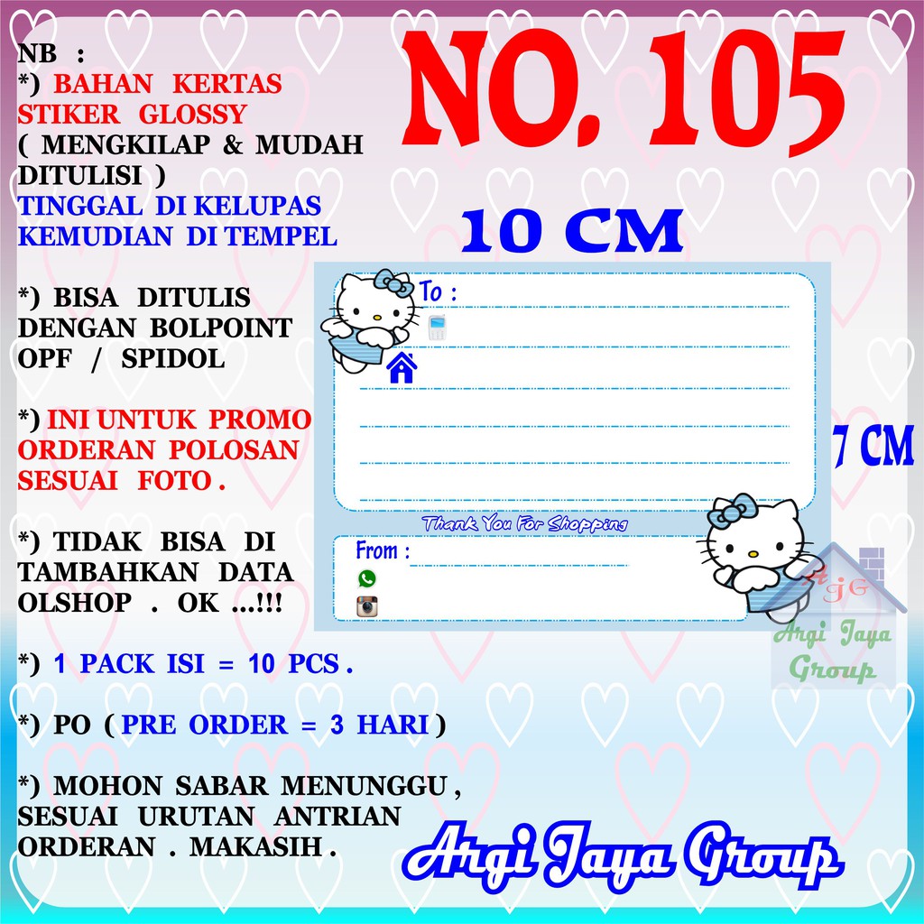 

Promo!Stiker Label Pengiriman Polosan No = 105 (10x7cm) 1 Pack = 10 Pcs
