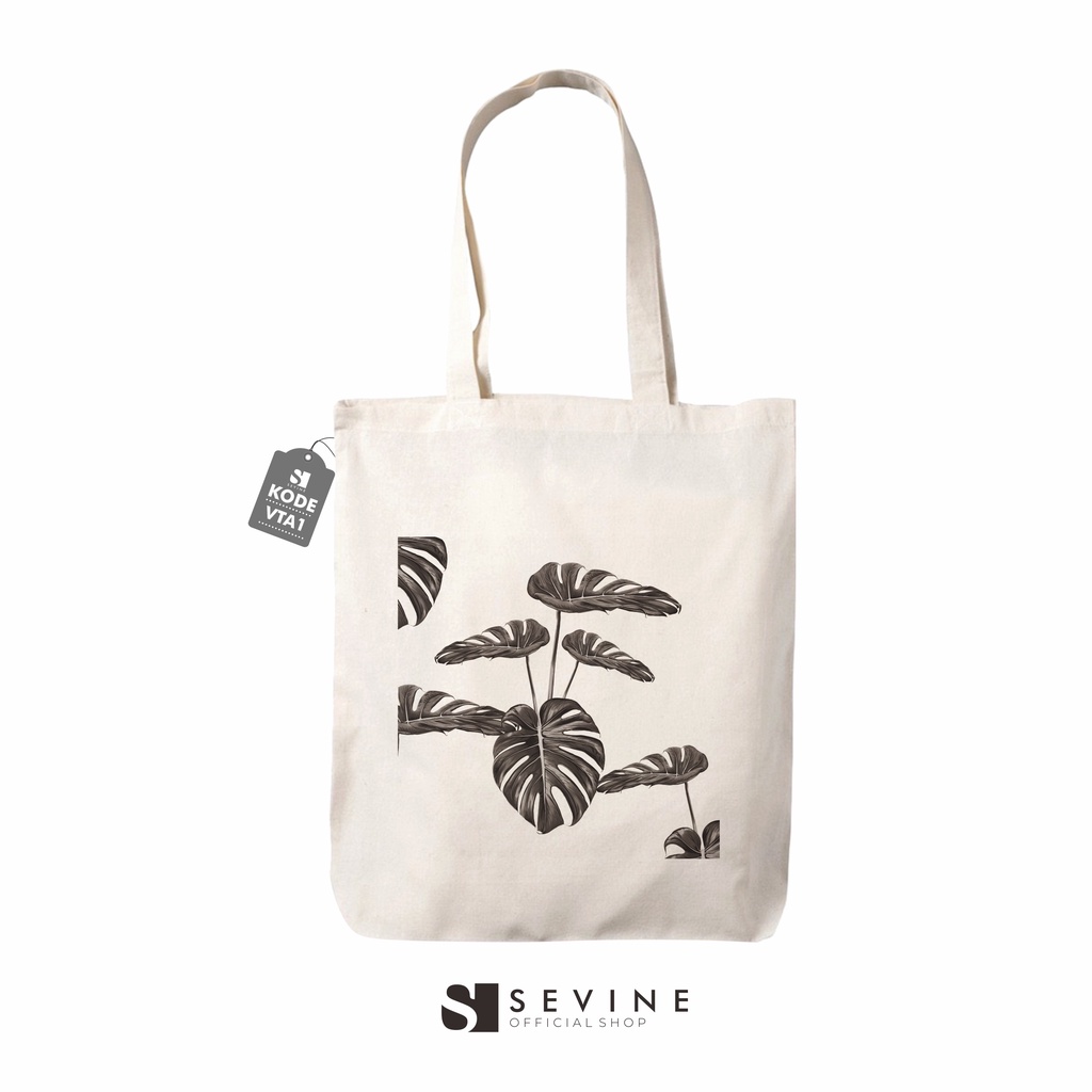 Sevine Tas Wanita Totebag Fashion Tote Bag Resleting vintages black white abstrak tropical - VTA