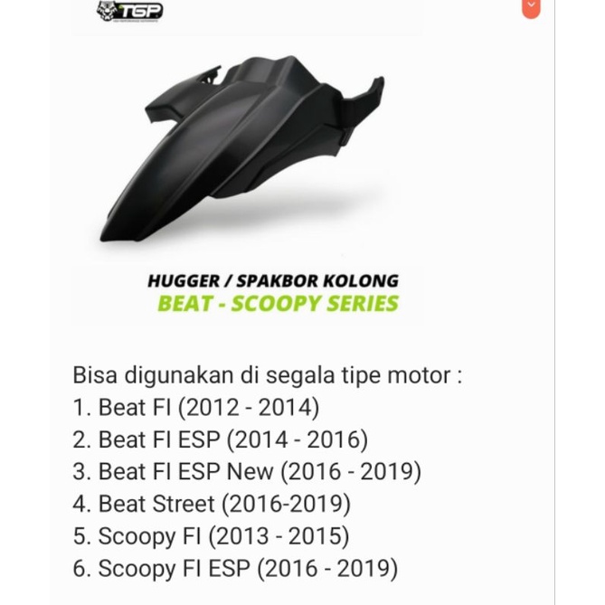 Hugger spakbor kolong tgp honda beat fi scoopy fi beat street