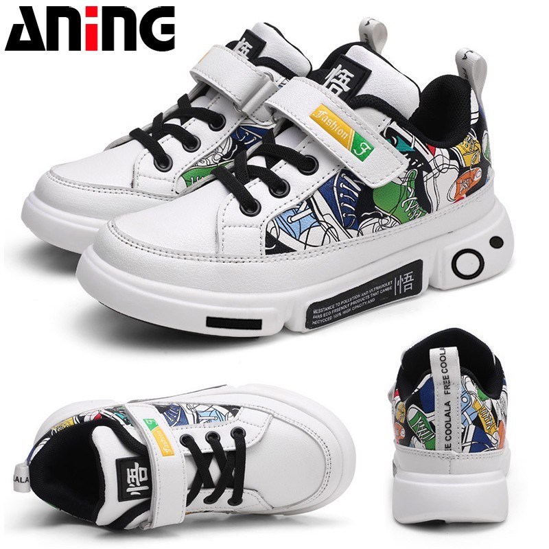 ANING ANINGBOY - Sepatu anak-anak  Sneakers Warna Hitam Putih Motif Kartun Aneka Ukuran untuk sepatu