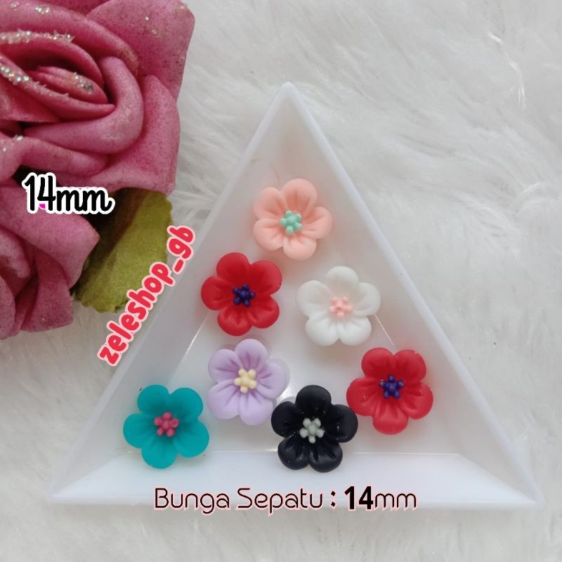 RESIN BUNGA SEPATU HITAM 14 MM / BAHAN NAIL ART / DECOCASE / TASBIH DIGITAL