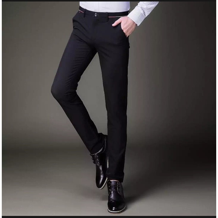 CELANA BAHAN SLIMFIT PRIA RESMI KANTOR KERJA WARNA HITAM HIGH TWIST ORIGINAL NIKAYU