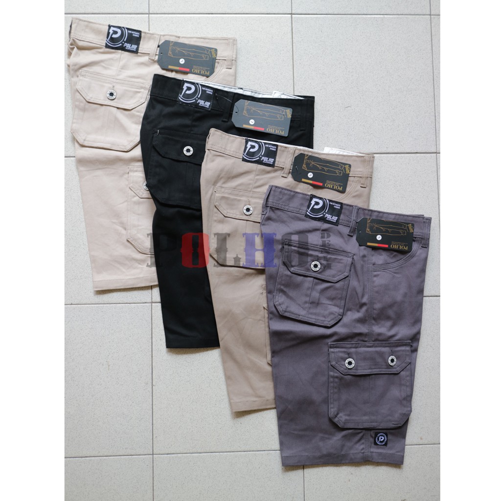 Celana Cargo Pendek POLHO Premium Bahan Twill Swidding Tebal Halus Distro Quality