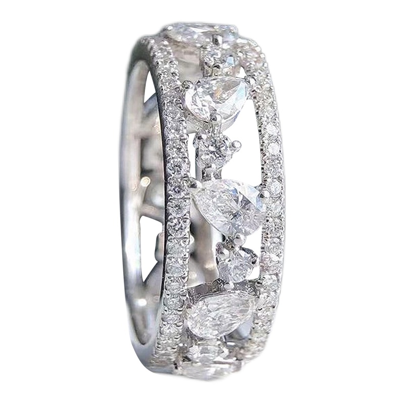 Cincin Wanita Warna Silver Hias Cubic Zirconia Bling Untuk Pesta