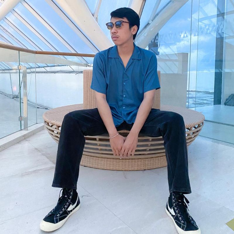 Kemeja Polos Teal Blue Oversize