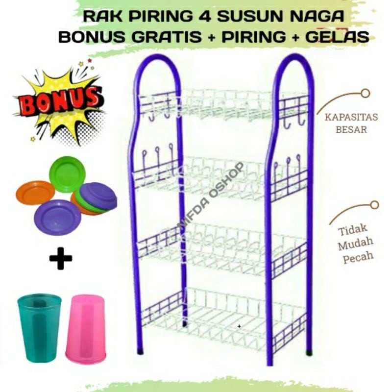 RAK PIRING BESI NAGA SUSUN 4 GRATIS PIRING DAN GELAS