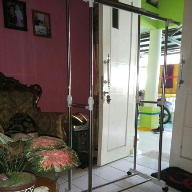 Stand Hanger Double Sisi Rak Serbaguna Dgn 4 Roda Megahome