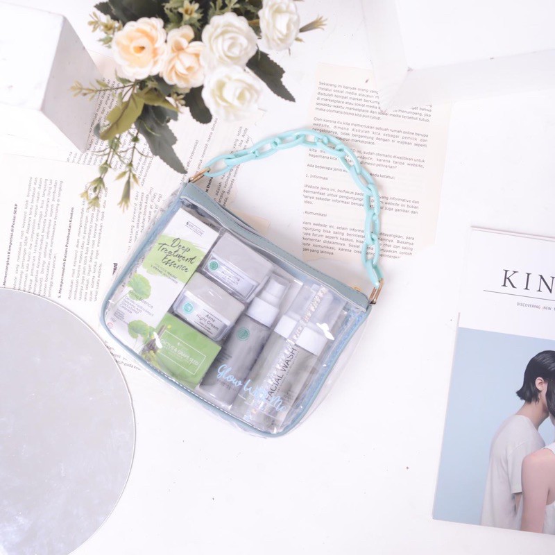 ms glow gift / gift kosmetik ms glow / tas kosmetik transparan / tas pouch ms glow / cosmetics box
