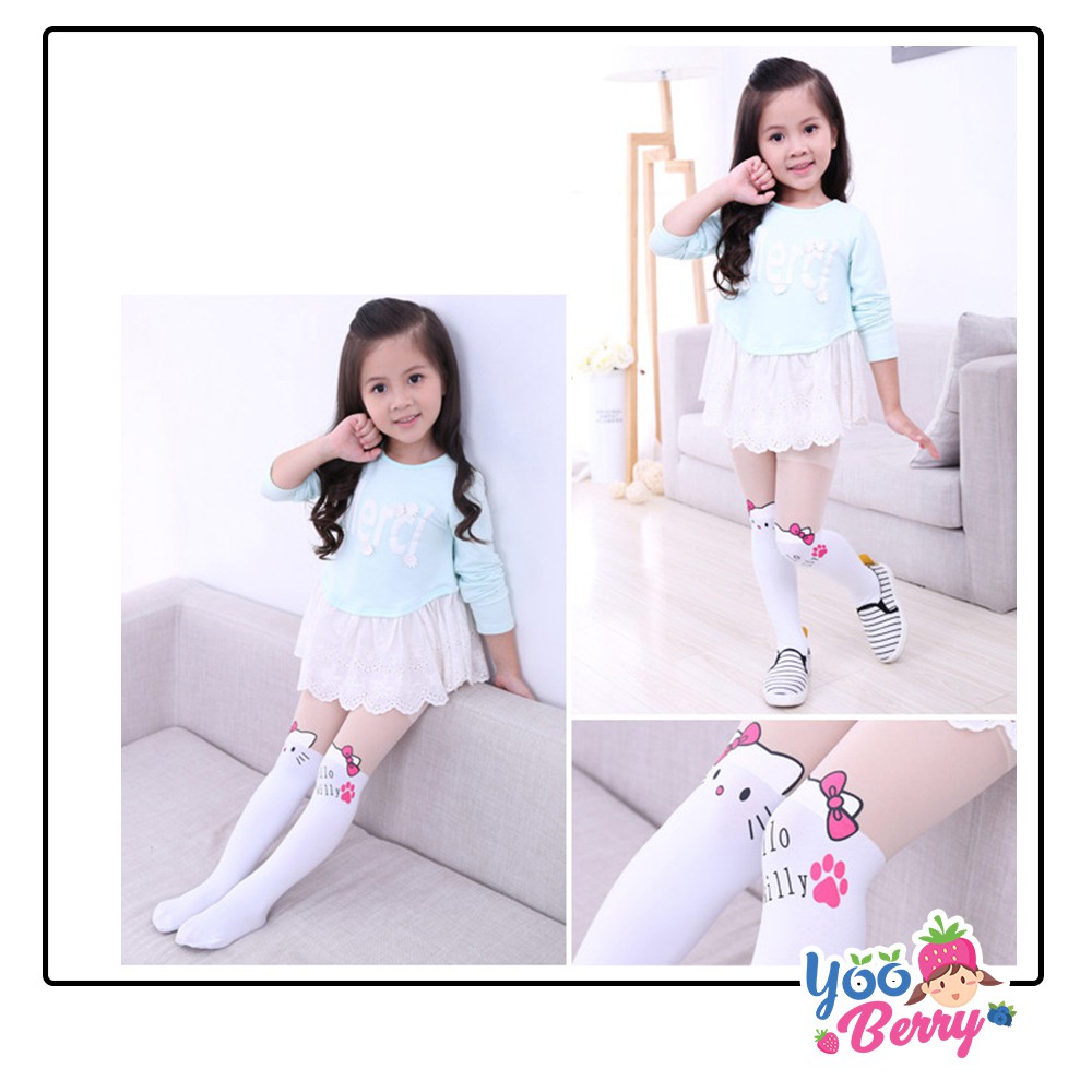 YooBerry Kids Pantyhose Stocking Legging Anak White Half Kitty Berry Mart