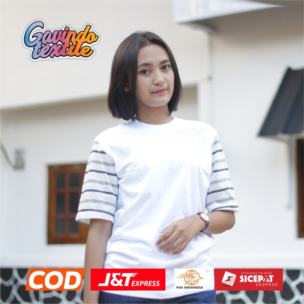 KAOS POLOS KOMBINASI PUTIH STRIP 1