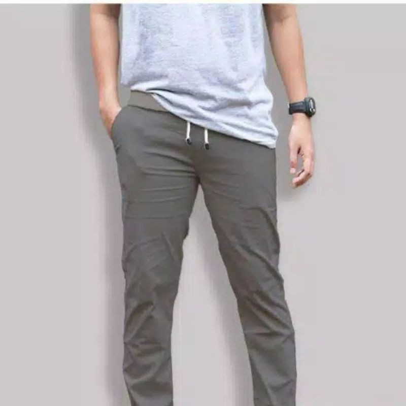 [TERMURAH]CELANA CHINOS COWOK PANJANG KARET PINGGANG RIP KOLOR