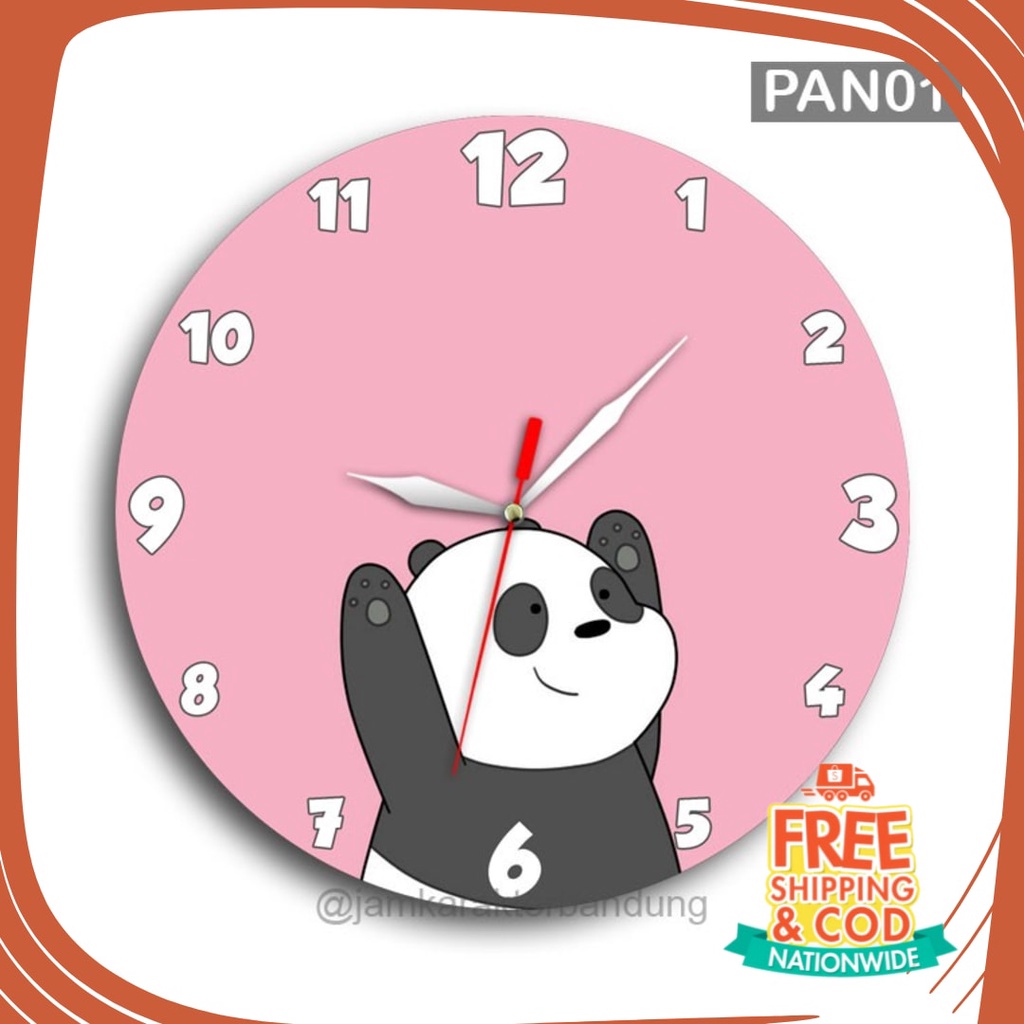 JAm Cewe Pink Bue Sky Gold Silver rubber Anti karat Air / JAM DINDING PANDA LUCU IMUT PINK KAYU UNIK