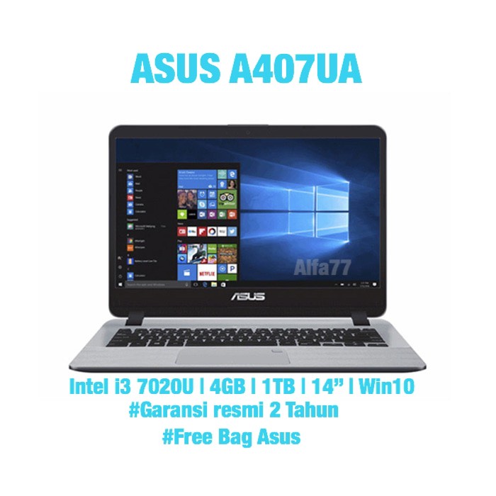 Laptop Kerja office Asus A407UA i3 7020U | 4GB | 1TB | 14 | Windows 10
