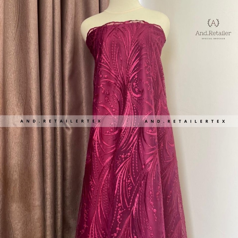 Bahan Kebaya Brokat Tile Gloria Exclusive Warna Merah Tua Merah Hati