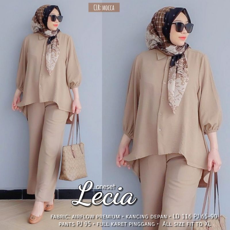 LECIA ONESET SETCEL CRINKLE CRINGKEL IMPORT ONE SET LECIA AIRFLOW PREMIUM PLAIN LD 100CM KEMEJA SET WANITA KOREA