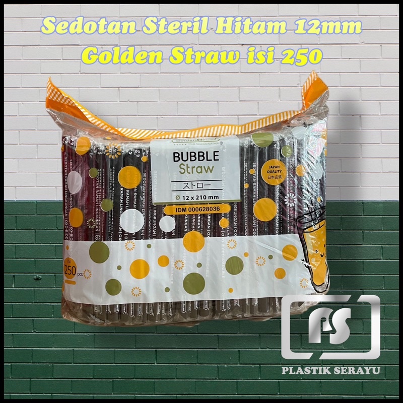 Sedotan Golden Straw 12mm Steril  Hitam Isi 250pcs Boba