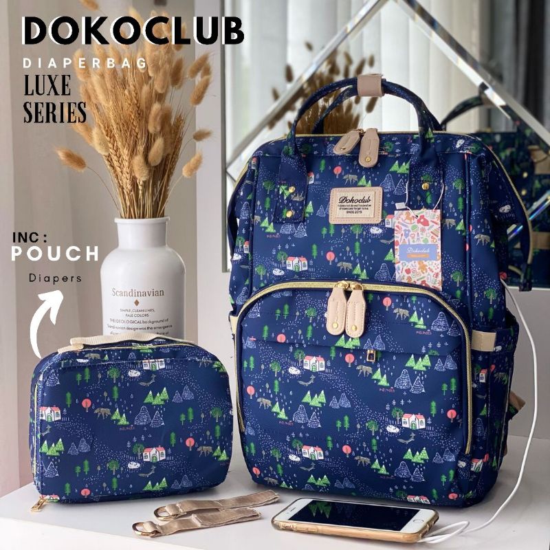 DIAPER BAG DOKOCLUB GEN 3 MOTIF FREE POUCH ( TAS BAYI DOKOCLUB GEN3 MOTIF MULTIFUNGSI)