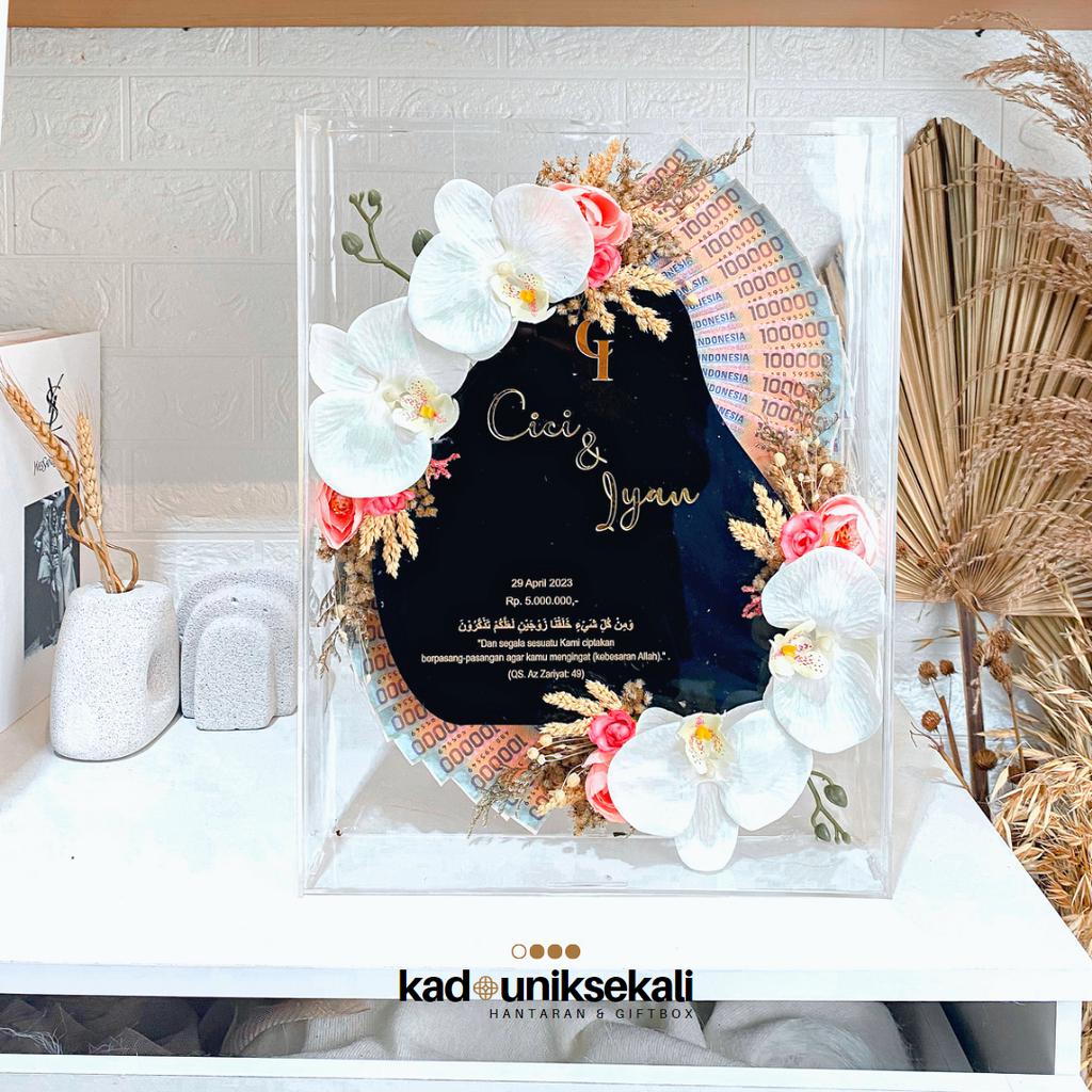 ACRYLIC BRUSH MAHAR UANG PERNIKAHAN 30X40CM CUSTOM WARNA - MAHAR ANGGREK ORCHID