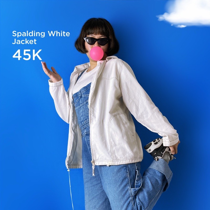 THRIFT SPALDING WHITE JACKET JAKET PUTIH SPALDING REMAJA