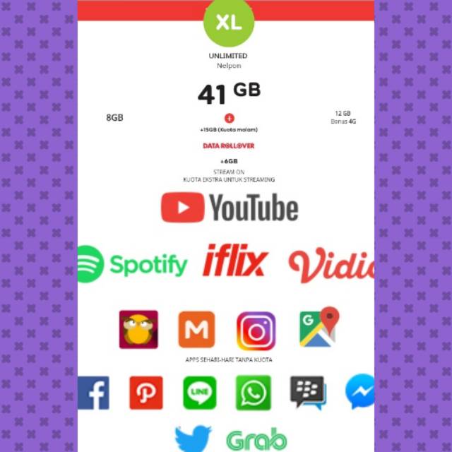 Kuota Data INDOSAT Freedom Combo XL 41GB 8GB + 12GB + 15GB + 6GB 20GB 35GB Masa Aktif Kuota 30 Hari