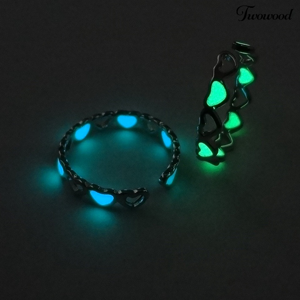 Twowood Finger Ring Skin-friendly Rust-proof Alloy Hollow Love Luminous Ring for Girl