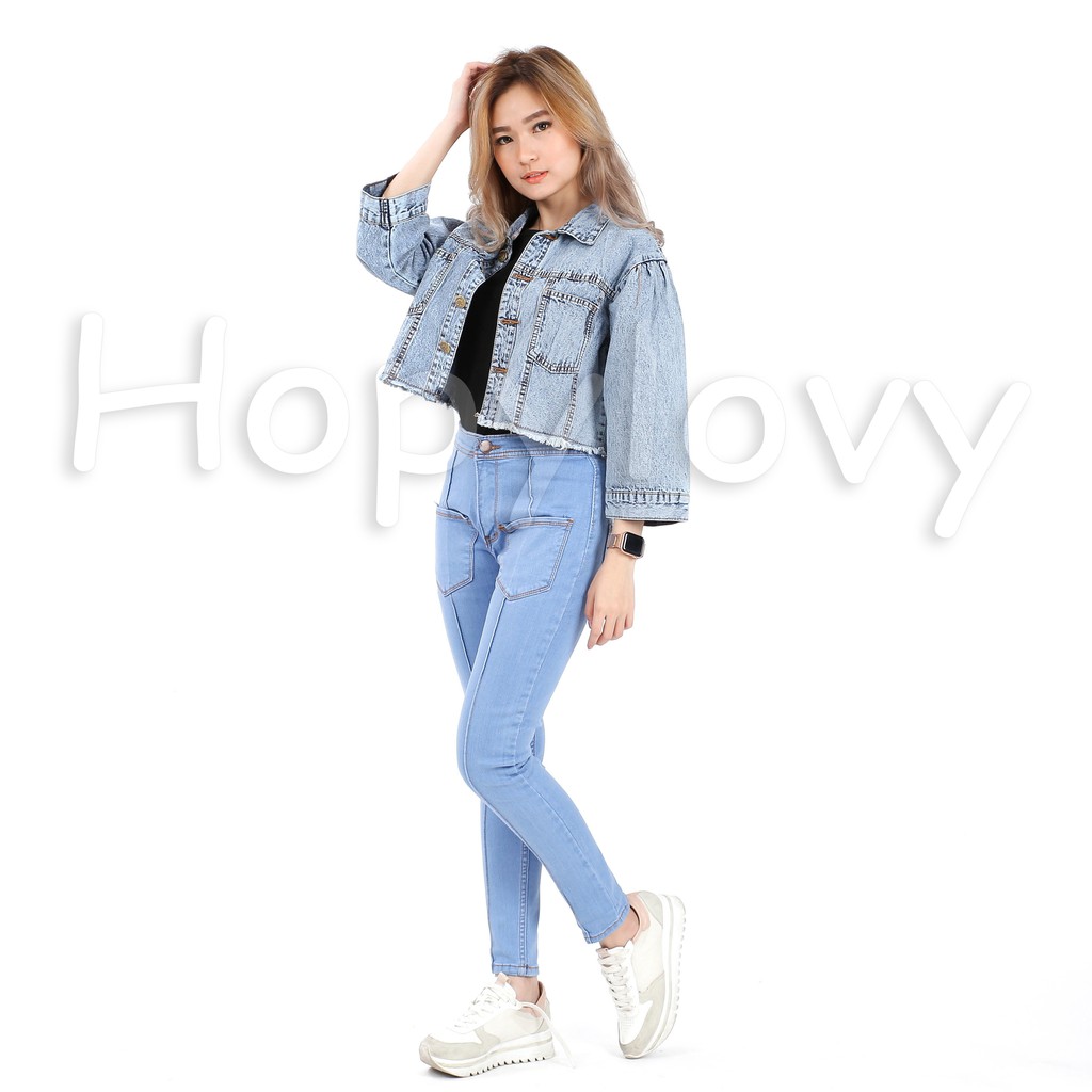 HOPYLOVY - Model Jaket Jeans Wanita Terbaru Crop Snow Acid Dilana Premium 1932