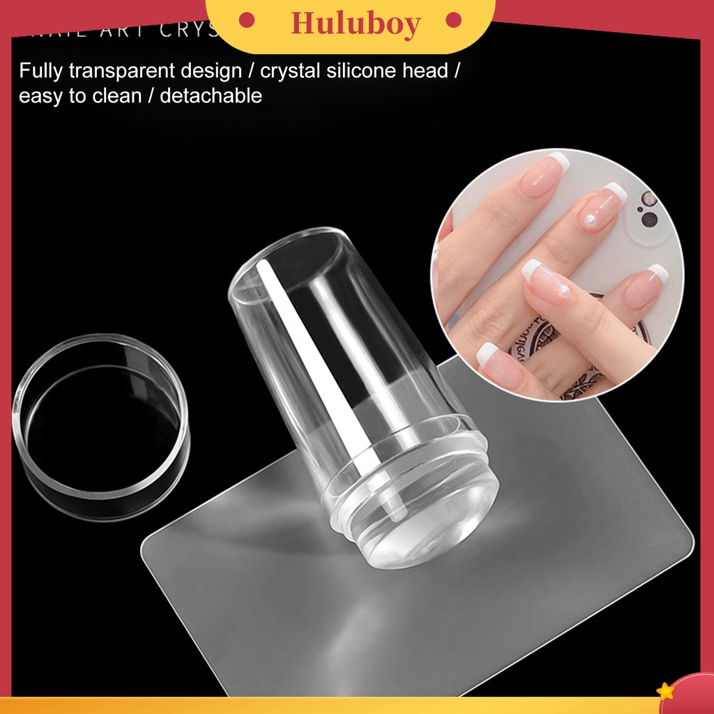 Huluboy Huluboy♡ Stempel Kuku Kepala Ganda Dengan Scraper Bahan Silikon Untuk Manicure