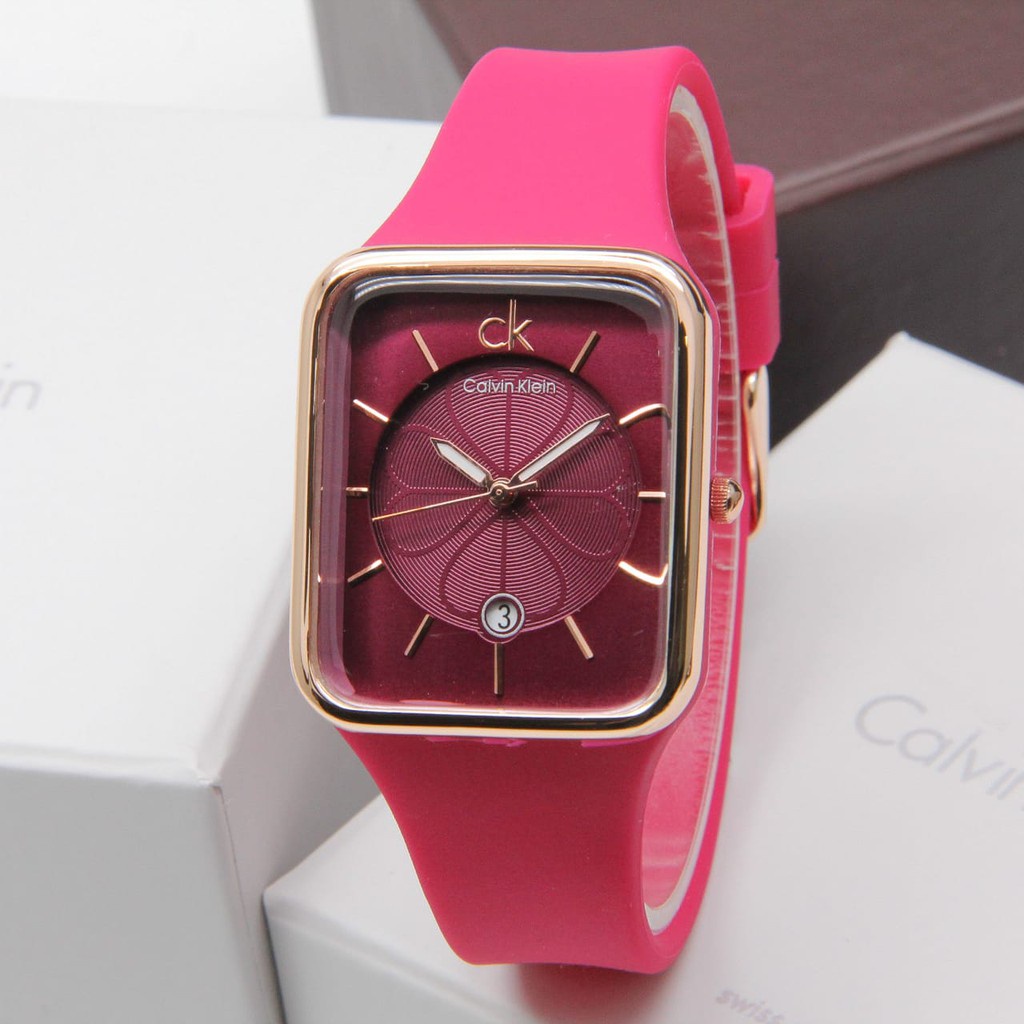 CALVIN KLEIN WATCH/JAM TANGAN CEWEK FASHION TERBARU/JAM TANGAN FASHION RUBBER STRAP/JAM TANGAN KOTAK/