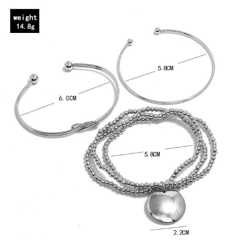 3pcs / Set Gelang Rantai Manik-Manik Multilayer Warna Silver Untuk Wanita