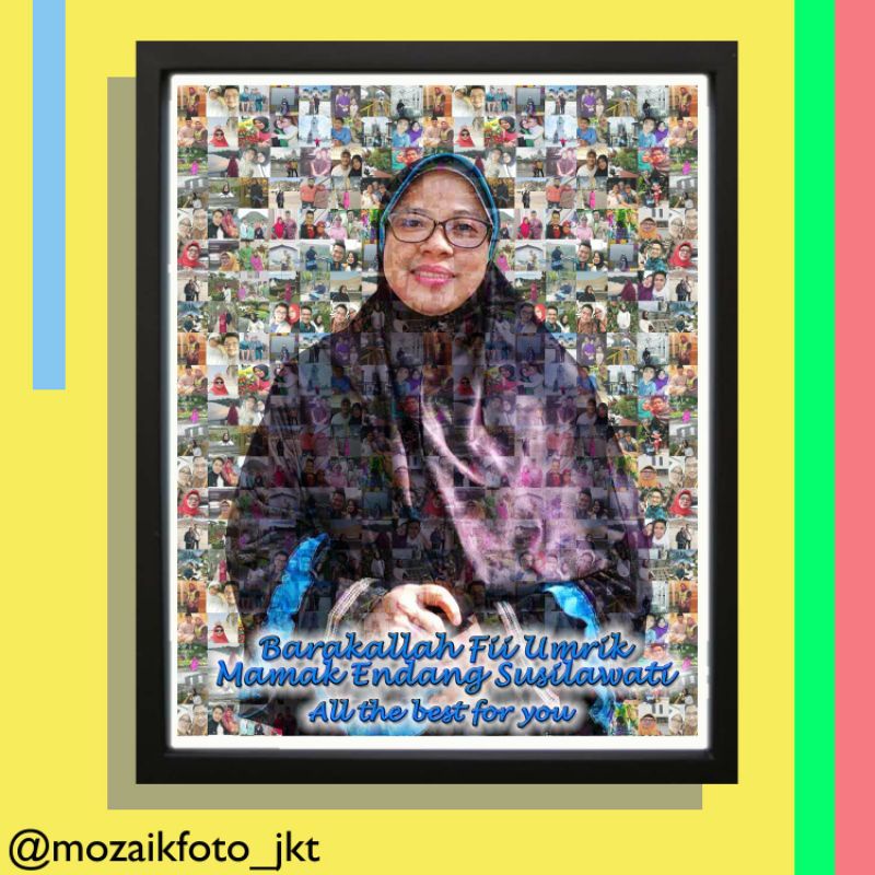 Foto mozaik + cetak + bingkai A3