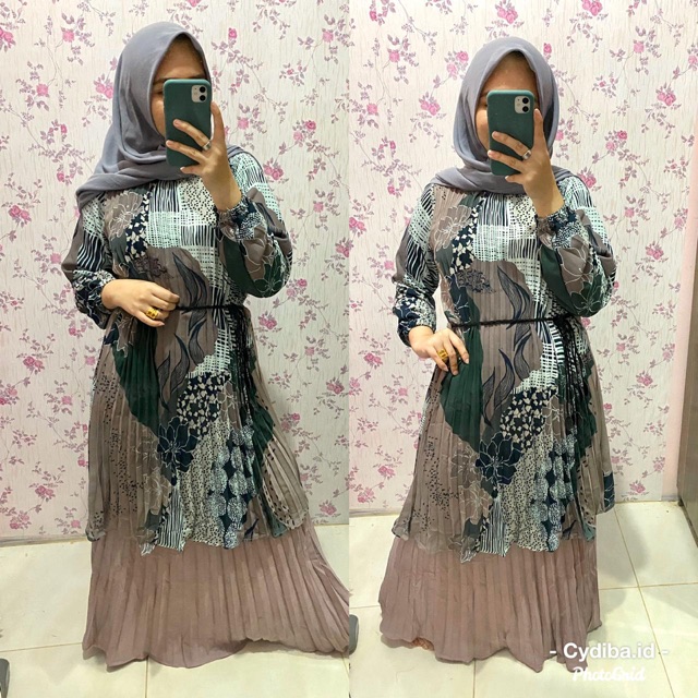 setelan gamis rok plisket