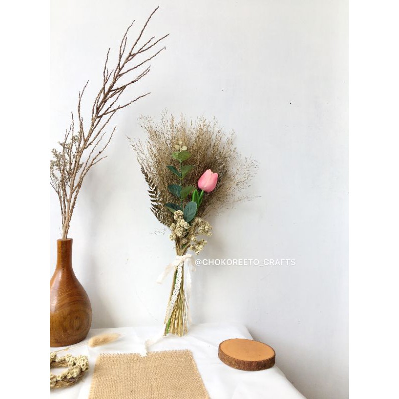 RANGKAIAN TULIP ARTIFICIAL & EUCALYPTUS ARTIFICIAL + BUNGA KERING