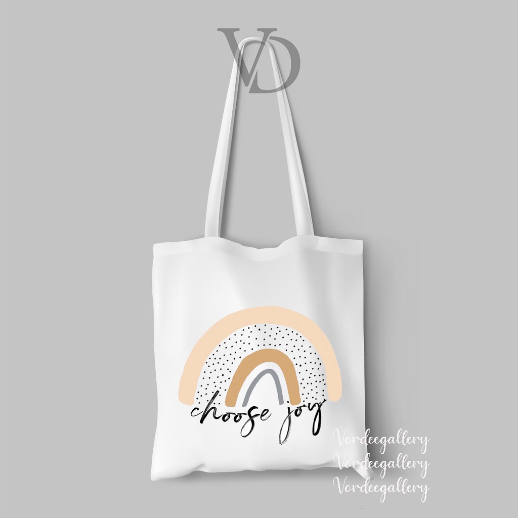 TOTE BAG KANVAS MOTIF RAINBOW QUOTES TERBARU / AESTHETIC TOTE BAG / TAS BELANJA MOTIF PELANGI