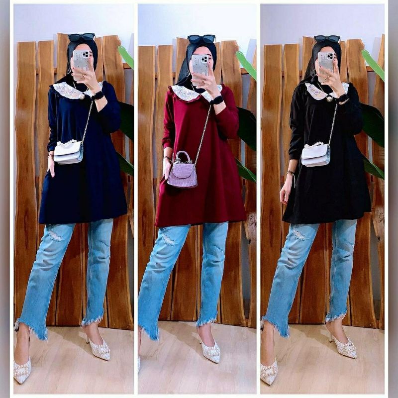 Kimora Tunik, TUNIK WANITA MUSLIM CANTIK FIT XXL LD 100-120 BAHAN KAOS LYCRA IMPORT MIX BORDIR TERMURAH OOTD