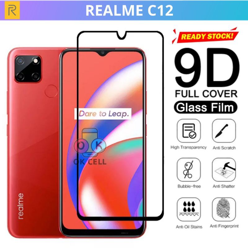 Tempered Glass 9D Full Layar Realme C12 - TG Antigores Kaca Raelmi C12 Screen Protector