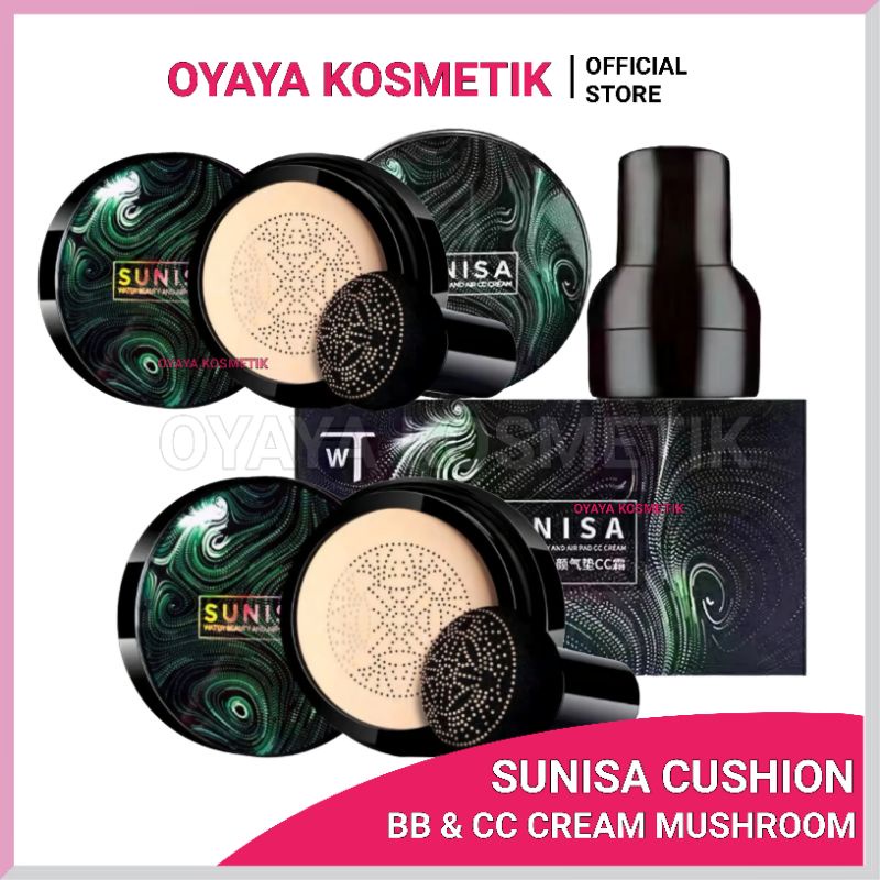 Bedak SUNISA Air Cusion Musroom BB &amp; CC Cream Foundation Bedak Cair Sunisa Cream Waterproof Tahan Lama Berkualitas OYAYA KOSMETIK PEKANBARU ecer grosir Riau Sunisa Original Natural