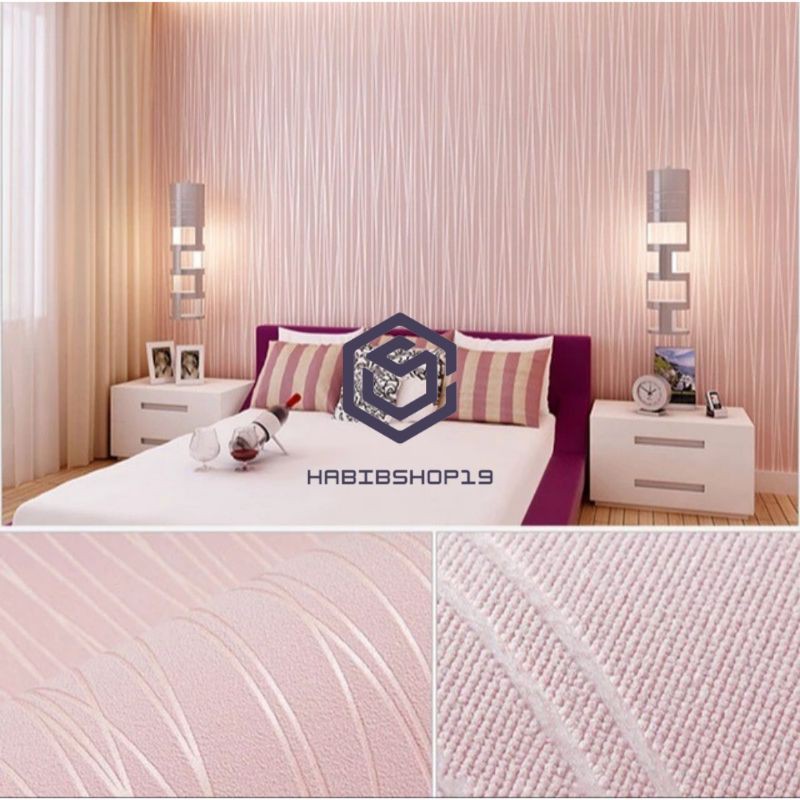 Wallpaper Stiker Dinding Emboss Polos Tekstur Wave Pink 10m x 45cm