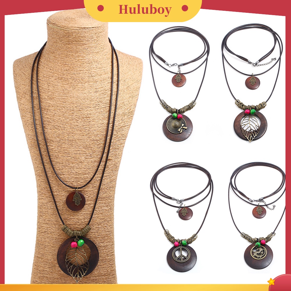 Hu Hu Hu Hu Hu Alat Bantu Pasang Kacamata♡ Kalung Rantai Multilayer Bahan Kayu Bentuk Daun Naga Gaya Vintage Untuk Wanita