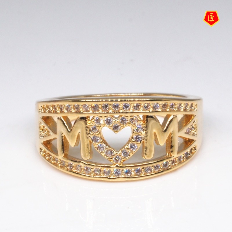 [Ready Stock]18K Platinum Diamond Mom Heart-Shaped Ring