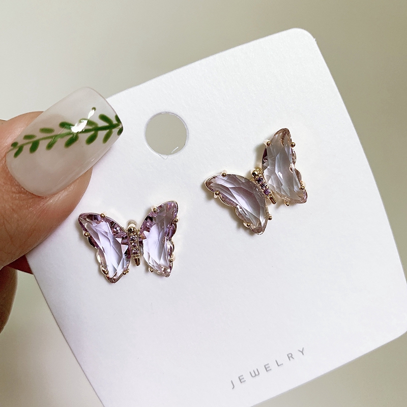 Purple Crystal Butterfly Stud Earrings Zircon Earring Women Party Luxury Jewelry